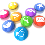 an array of colorful social media icon buttons