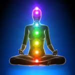 figure/chakras in meditation pose to offset pain