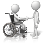 shaking hands with a person in a wheelchair