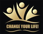 Change Your Life Logo told letters with 3 happy figures reaching up in celebration
