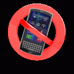 cell phone with universal "no" symbol on it