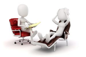 figures of a life coach in a chair counseling a client