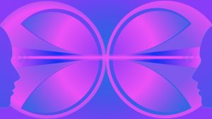 purple and magenta depiction of two psychic people communicating with telepathy