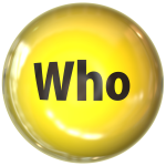 yellow circle with the word, "who"